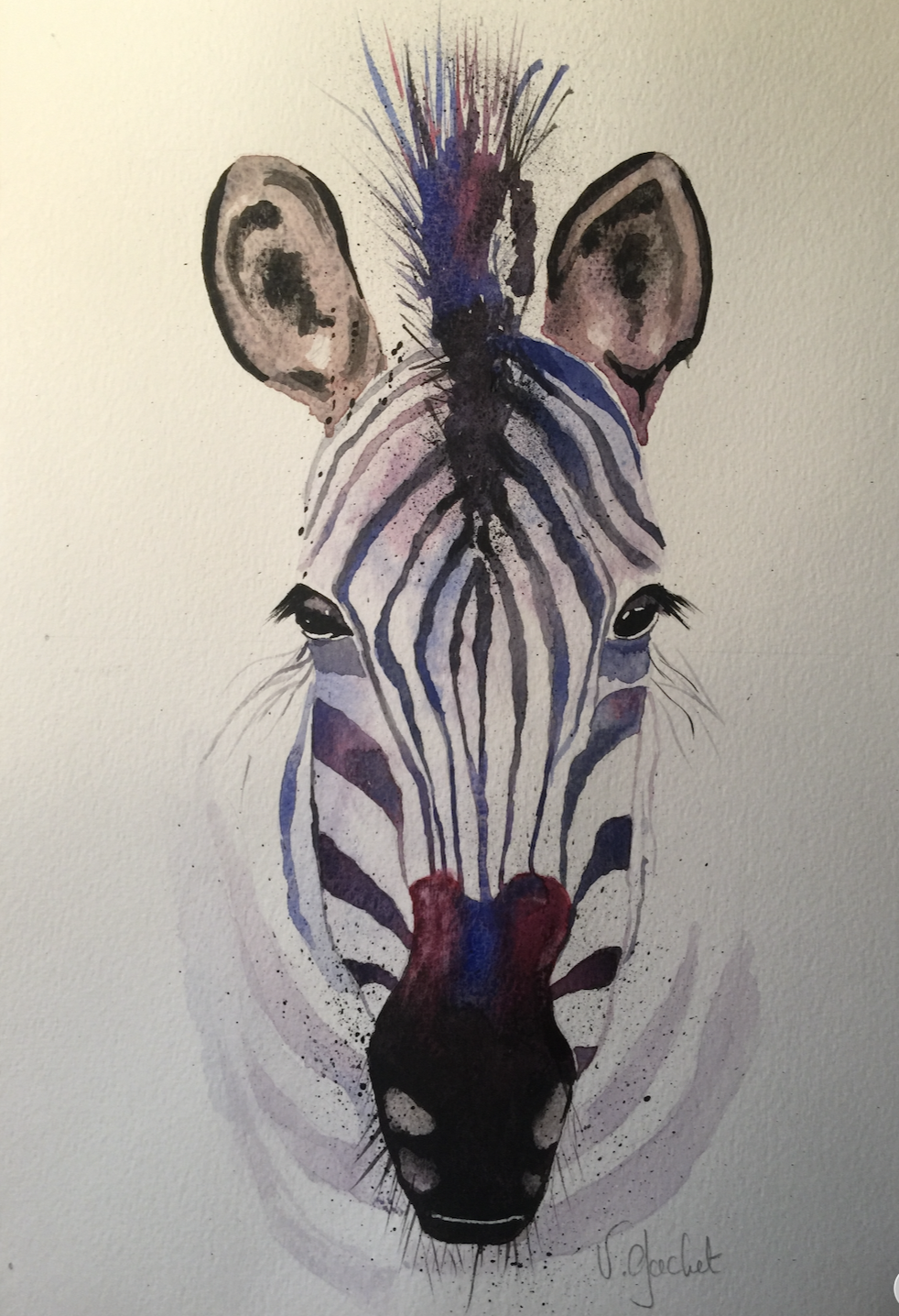 Aquarelle originale de Véronique Gachet, zèbre